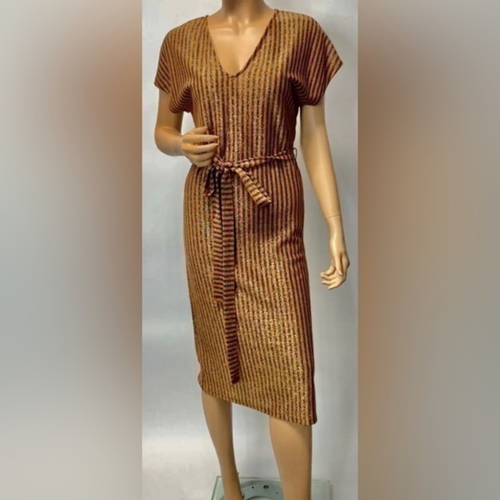 ZARA TRAFALUC WOMEN’S METALLIC ORANGE AND BLACK STRIPES SIZE SMALL